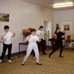 Rehearsing. Carol Jamieson, Who Played Mavis The Dance Teacher In Stepping Out, Taught The Cast The Dances In The Show.